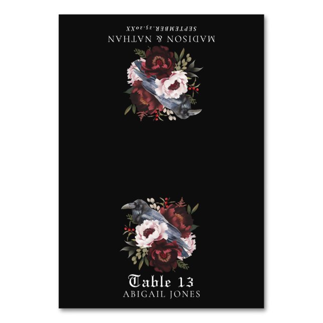 Aquarelle gothique Corbeau Floral Mariage Carte Pl (Par défaut)