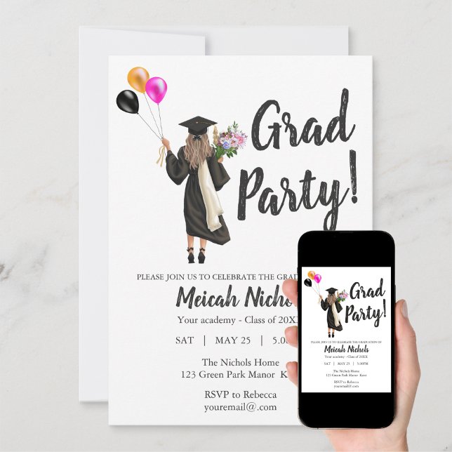 Aquarelle Graduation Moderne Invitation tendance (Créateur téléchargé)