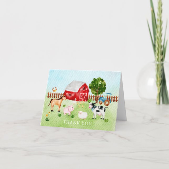 Aquarelle Grange Animaux Baby shower Merci Note (Devant)