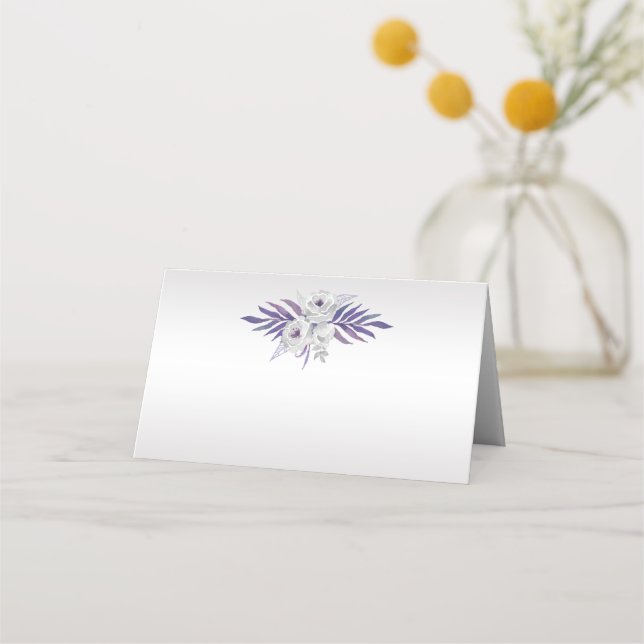 Aquarelle gris argenté violet Roses Cartes de plac (Dos)