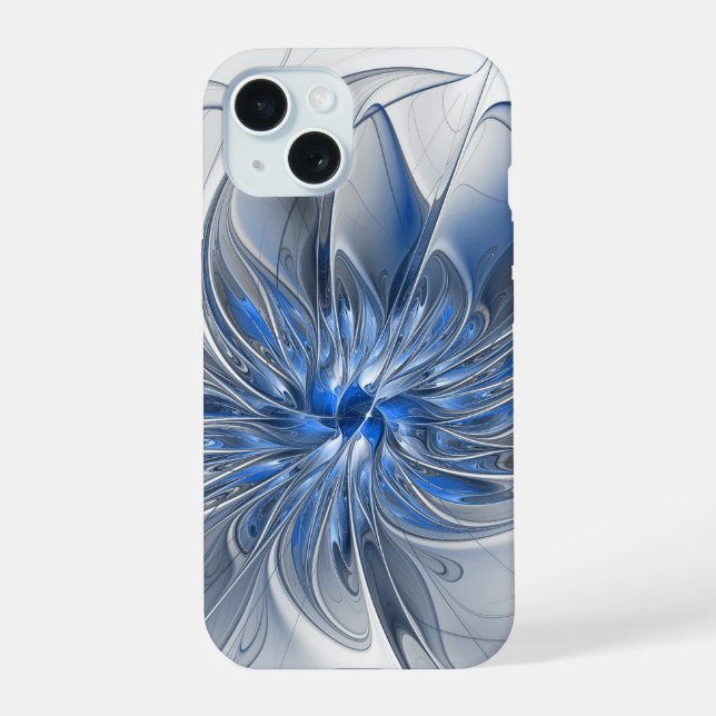 Aquarelle gris bleu Abstrait Fractal Art Flower (Verso)