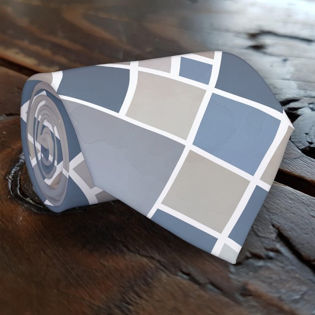 Aquarelle Gris Bleu Élégant À damiers Cravate (Créateur téléchargé)