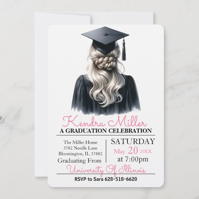 Aquarelle gris et noir Invitation à la graduation (Devant)