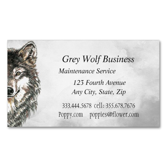 Aquarelle Gris Loup animal Carte de visite personn (devant)