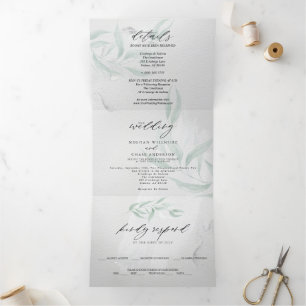 Aquarelle gris mariage Sage Eucalyptus Tri-Fold