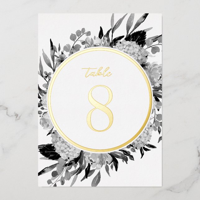 Aquarelle gris or Floral Mariage Numéro de table (Recto)