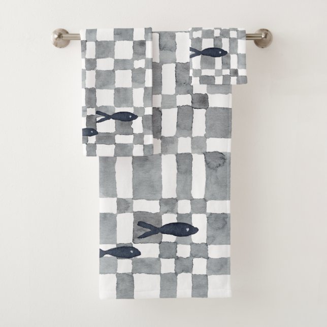 Aquarelle gris vérifie l'ensemble de serviettes de (En situation)