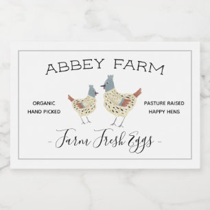 Aquarelle Hen Farm Étiquette carton d'oeuf frais
