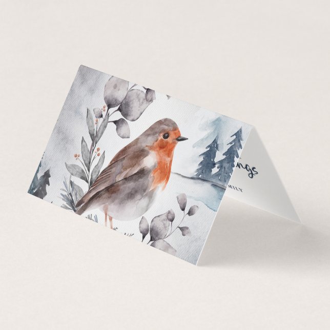 Aquarelle Hiver American Robin Carte pliée (Front)