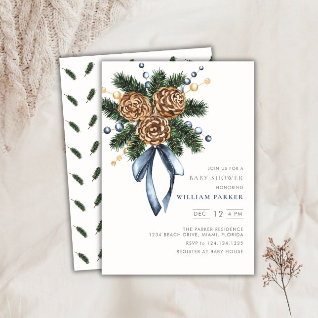 Aquarelle Hiver Baby shower de couronne Invitation (Watercolor Winter Wreath Baby Shower Invitation)