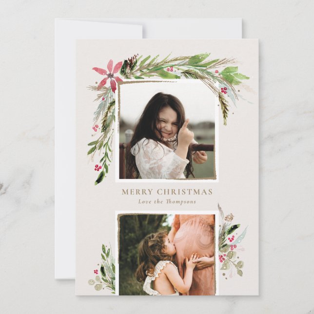 Aquarelle hiver verdure Carte photo de vacances (Devant)