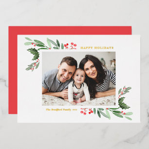Aquarelle Holly et verdure Joyeuses vacances