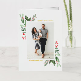 Aquarelle Holly et verdure Joyeux vacances Photo