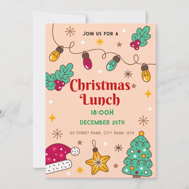 Aquarelle Holly Noël Invitation déjeuner (Devant)