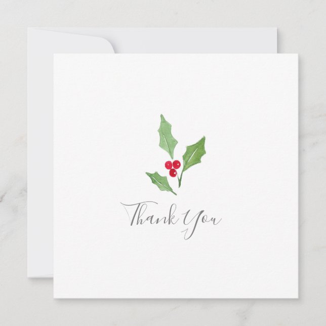 Aquarelle Holly Sprig 2 Carte de remerciements (Devant)