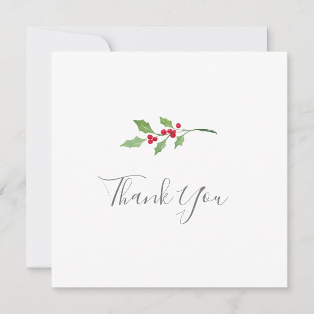 Aquarelle Holly Sprigs Carte de remerciements (Devant)