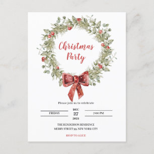 Aquarelle Holly Wreath Fête de Noël Invitation
