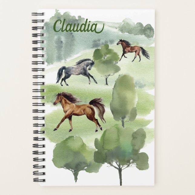 Aquarelle Horse Nom du paysage Monogramme (Devant)