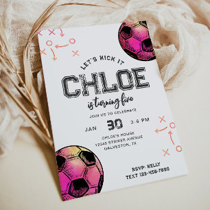 Aquarelle Hot rose Soccer Invitation Anniversaire