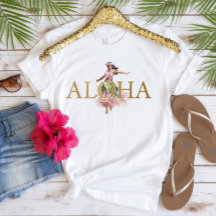 Aquarelle Hula Dancer Gold Aloha Hawaiian T-Shirt