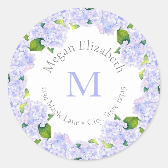 Aquarelle Hydrangeas étiquette de couronne (Devant)