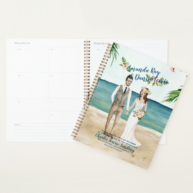 Aquarelle Illustré Mariage de plage (Devant avec enveloppe)
