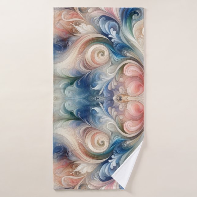Aquarelle Imaginaire Floral Pastel Bleu & Crème (Serviette de bain)