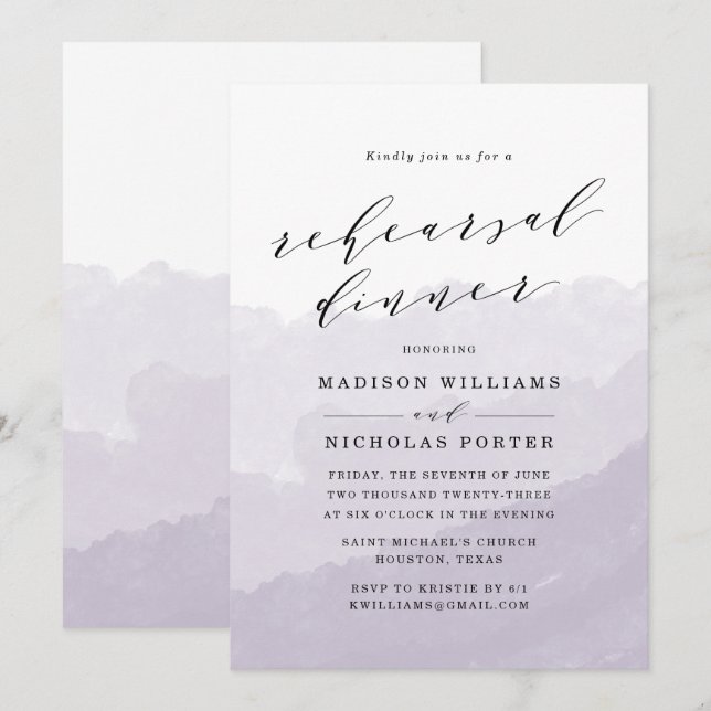 Aquarelle | Invitation au dîner de répétition (Devant / Derrière)