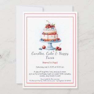 Aquarelle Invitation au gâteau d'anniversaire - Sw