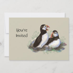 Aquarelle Invitation Cute Puffin Bird