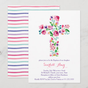 aquarelle Invitations Christening, rose violet