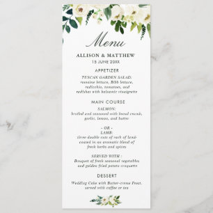 aquarelle ivoire blanc fleuri mariage menu