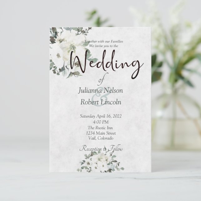 Aquarelle ivoire faire-part de mariage florale (Debout devant)