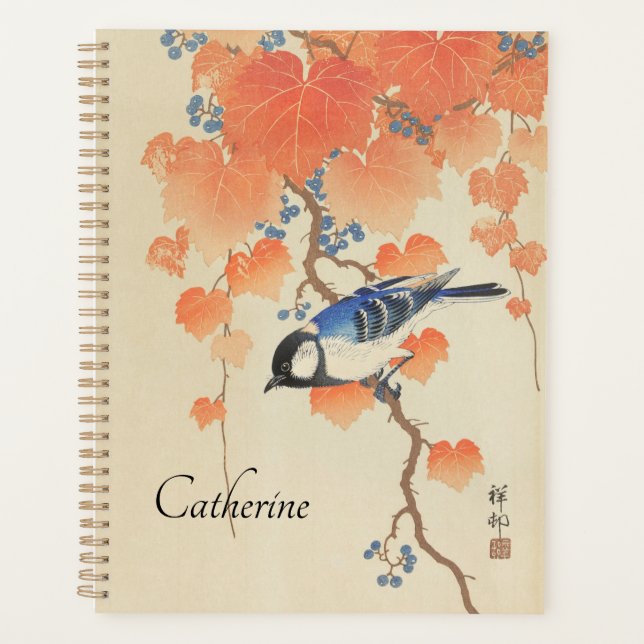 Aquarelle japonaise Vintage impression avec oiseau (Devant)