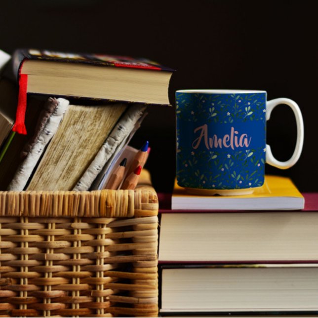 Aquarelle jardin bleu rose motif tasse à café (Créateur téléchargé)
