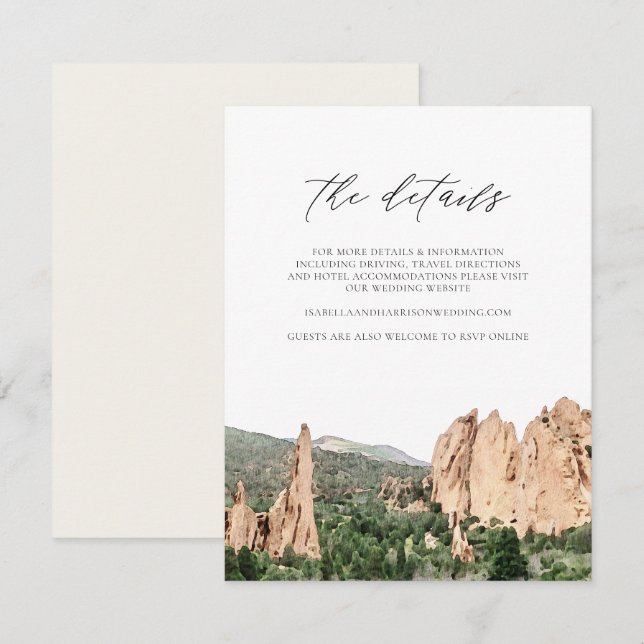Aquarelle Jardin des Dieux Mariage Détails Carte (Devant / Derrière)