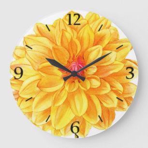 Aquarelle jaune Dahlia grande horloge