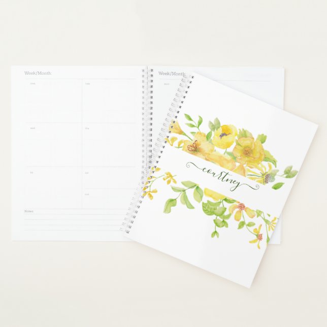 Aquarelle jaune floral personnalisé (Devant avec enveloppe)