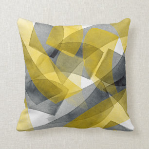 Aquarelle jaune gris noir Abstrait oreiller à lanc