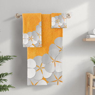 Aquarelle jaune-orange et fleurs blanches