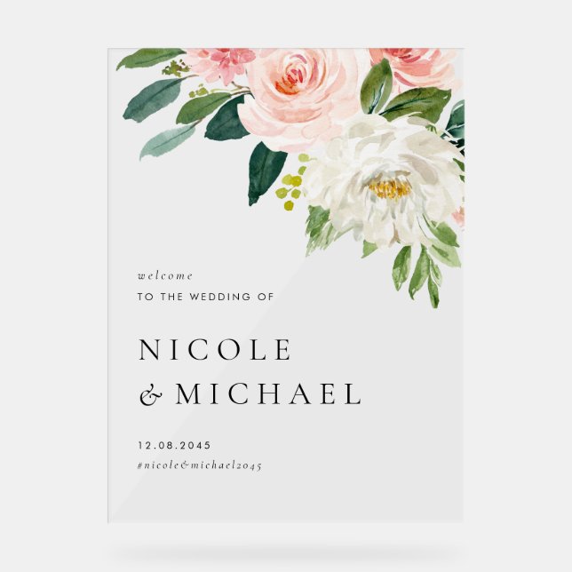 Aquarelle Jolie Fleurs Jardin Accueil Mariage (Recto)