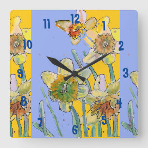 Aquarelle jonquille femmes horloge de bureau jaune