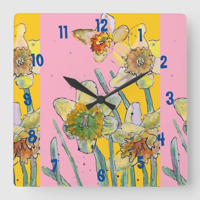 Aquarelle jonquille femmes horloge de bureau jaune (Recto)