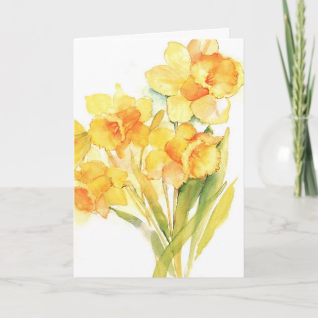 Aquarelle jonquille fleurs sympathique carte de vo (Devant)