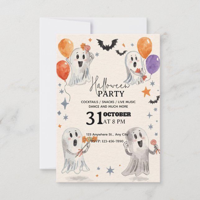 Aquarelle joueuse Halloween Party Invitation (Devant)
