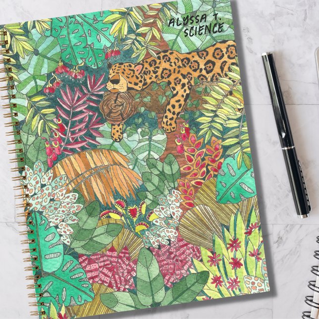 Aquarelle Jungle Carnet de retour à l'école (Personalized Back to School Notebook with Original Artwork)