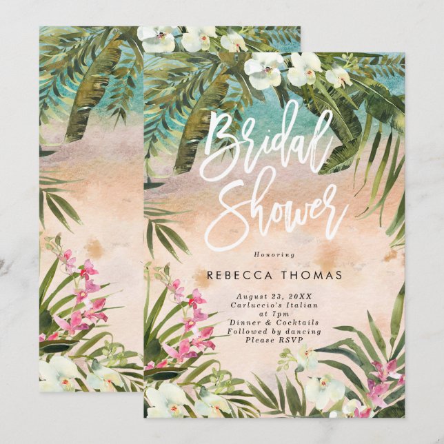 aquarelle jungle palmiers nuptiale invitation à la (Devant / Derrière)