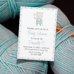 Aquarelle Kitten Baby shower Invitation pour garço