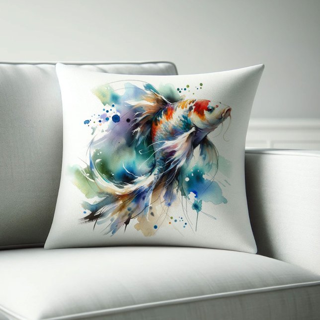 Aquarelle Koi Coussins de poissons (Koi fish throw pillow watercolor drawing. )
