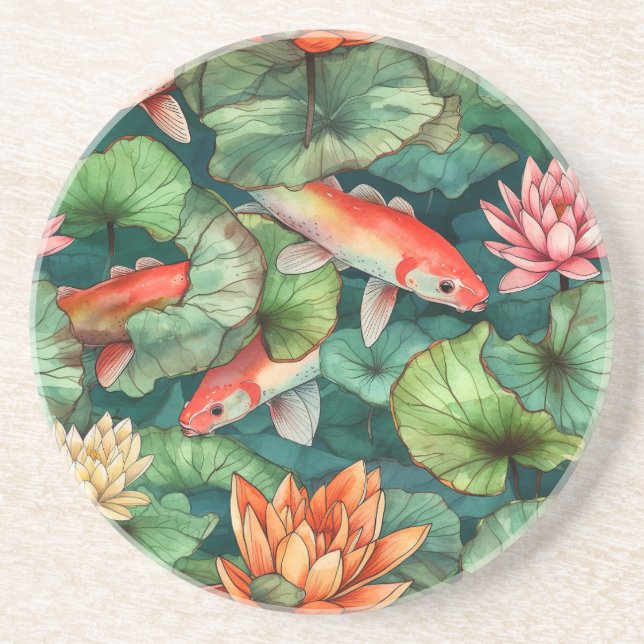 Aquarelle Koi et nappes d'eau Dessous de verre de  (Devant)